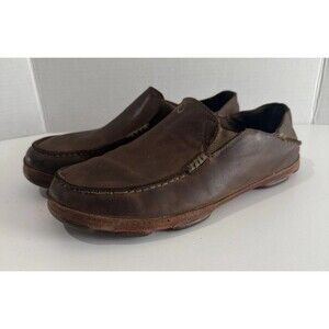 Olukai Moloa Loafer Shoes Mens 10 Brown Leather Slip On Comfort Convertible mule